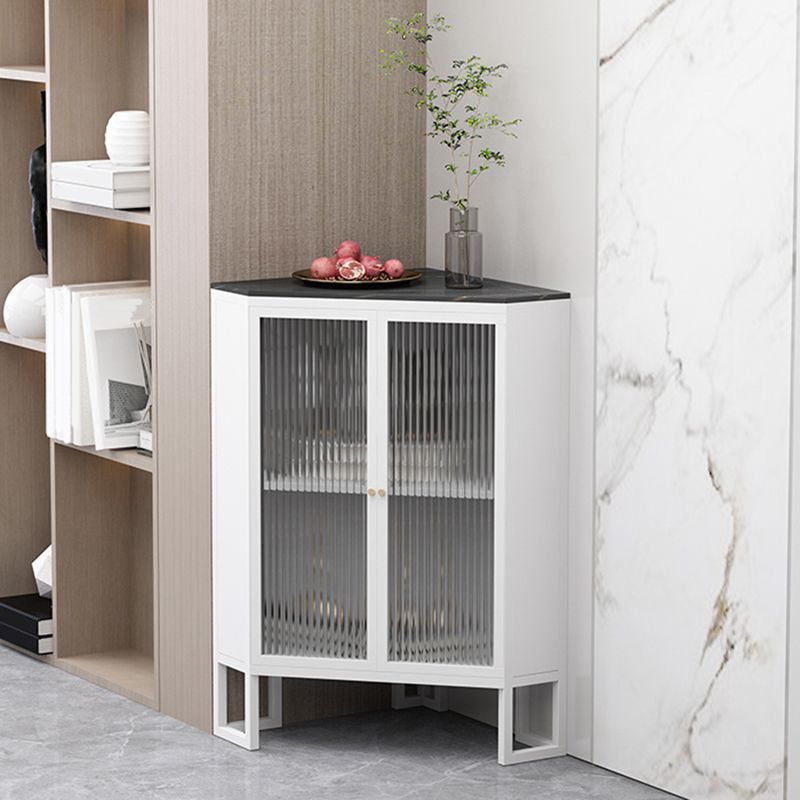 Contemporary Metal Display Stand Glass Doors Hutch Cabinet with Doors for Dining Room