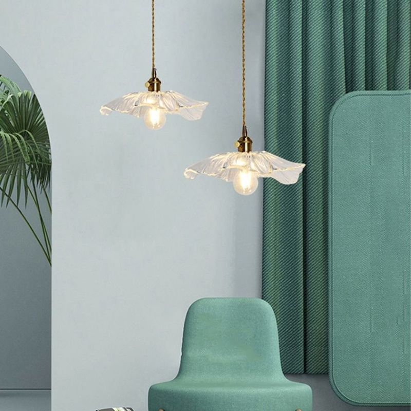 Lotus Leaf Hanging Pendant Light Industrial Pendant Lights with Glass Shade