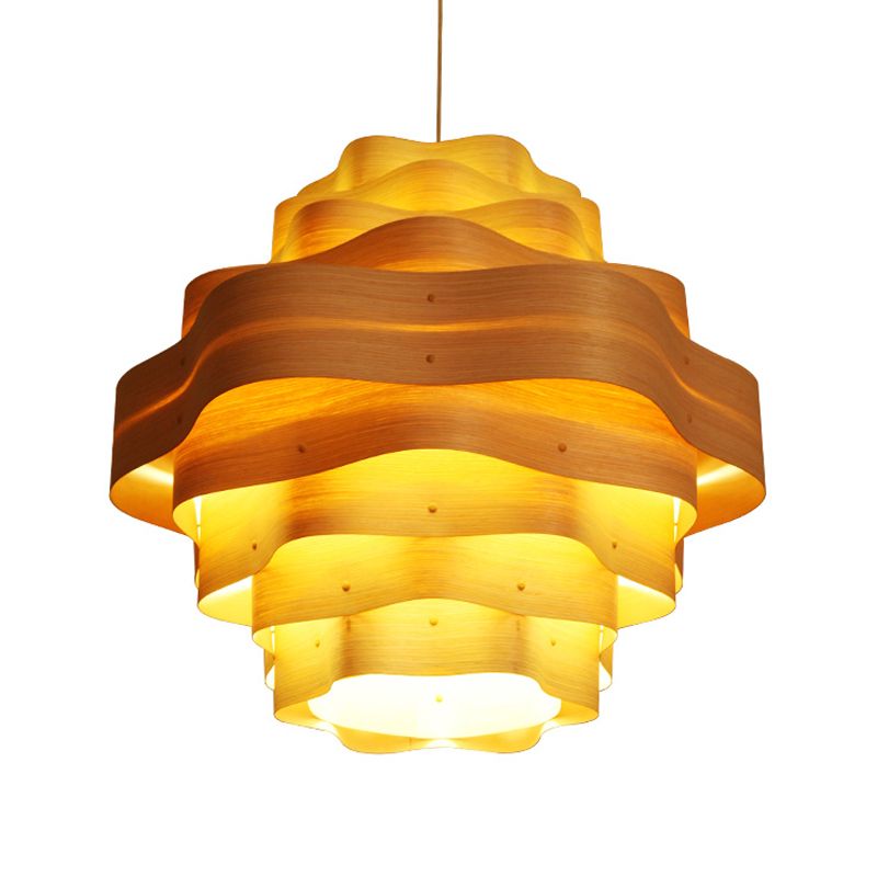 Wavy a strati a strati a sospensione illuminazione asiatica novità 1 bulbo beige sospensione dell'illuminazione