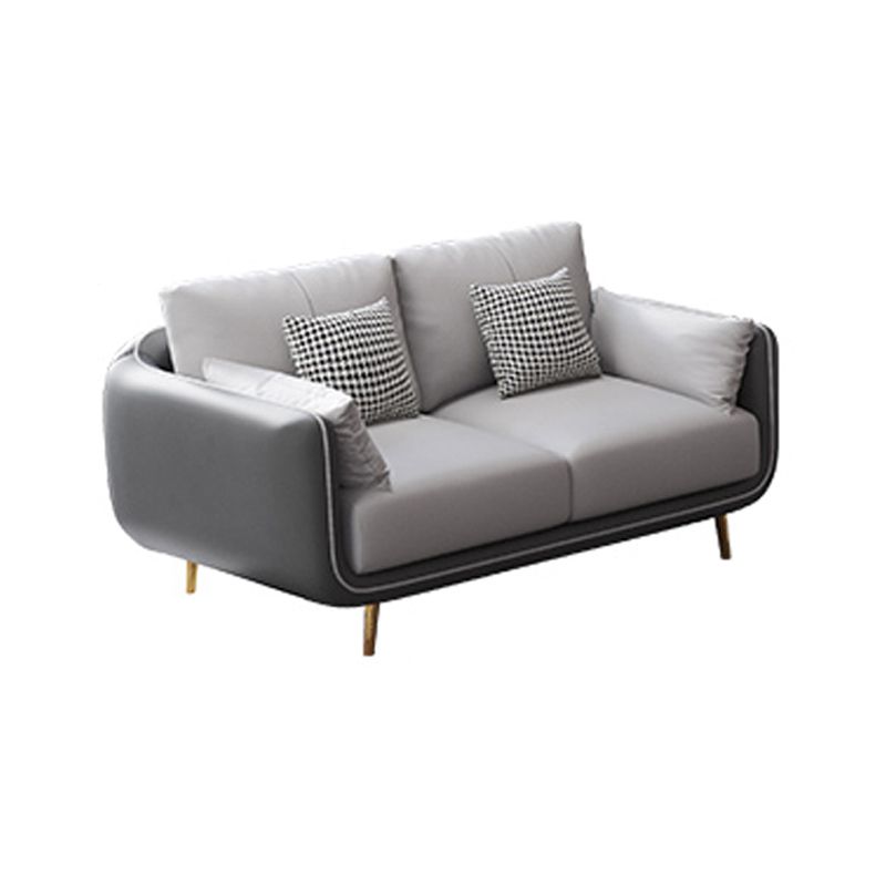 Contemporary Tuxedo Arm Standard Faux Leather Sofa Couch in Grey