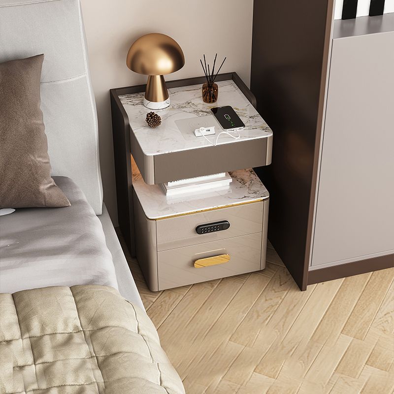 3-Drawer Nightstand with USB charging 21.65" Tall Faux Leather Nightstand