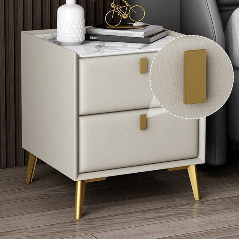 Faux Leather Accent Table Nightstand 2-drawer Night Table for Bedroom