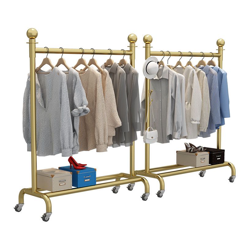 Contemporary Coat Rack Metal Hanging Rail Lower Shelf and Hooks Coat Hanger