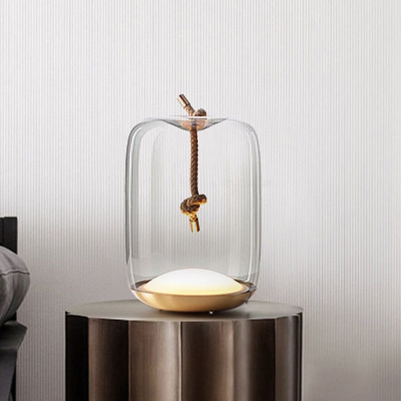 Smoke Glass Cylindrical Task Lighting Contemporary LED Night Table Lamp for Living Room