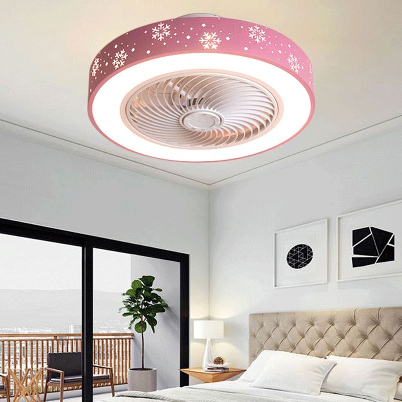 Nordic Hollowed-out Round Fan Lamp Metallic Bedroom LED Semi Flush Ceiling Light