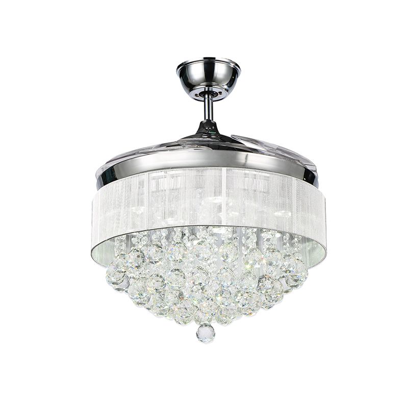 35.5" W Faceted Crystal Orb LED Fan Lamp Modern Silver Tapered Bedroom Semi Flush Ceiling Light Fixture with 3 Blades