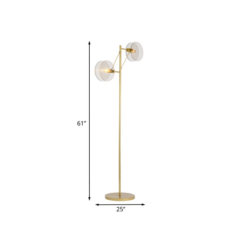 Circle Floor Reading Lamp Modernist Clear Glass LED Gold Stand Up Light for Living Room