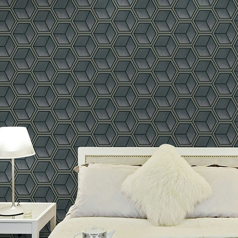 Cube Geometry Wallpaper Roll Moisture Resistant Wall Covering for Bedroom, Non-Pasted