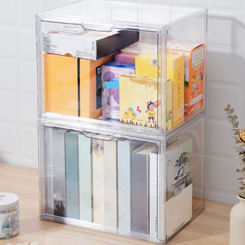 Contemporary Plastic Book Shelf Tabletop Standard Kids Bookcase in Transparent