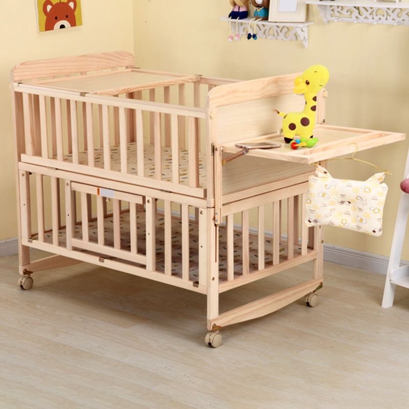 Washed Natural Pine Nursery Bed Modern Nursery Crib with Mattress