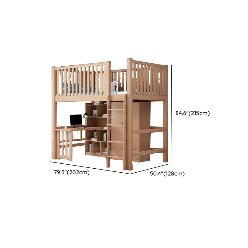 Contemporary Solid Wood Bunk Bed Natural Loft Bed with Guardrail