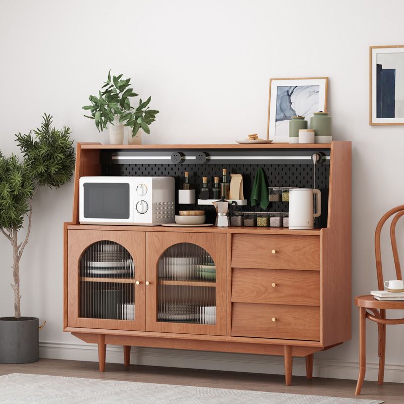 Pine Solid Wood Sideboard 3-drawer Home Credenza with Glass Door