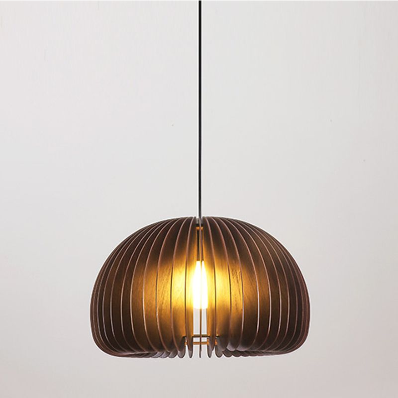 Modern Style Pumpkin Shape Pendant Lighting Wood 1 Light Pendant Light for Bedroom