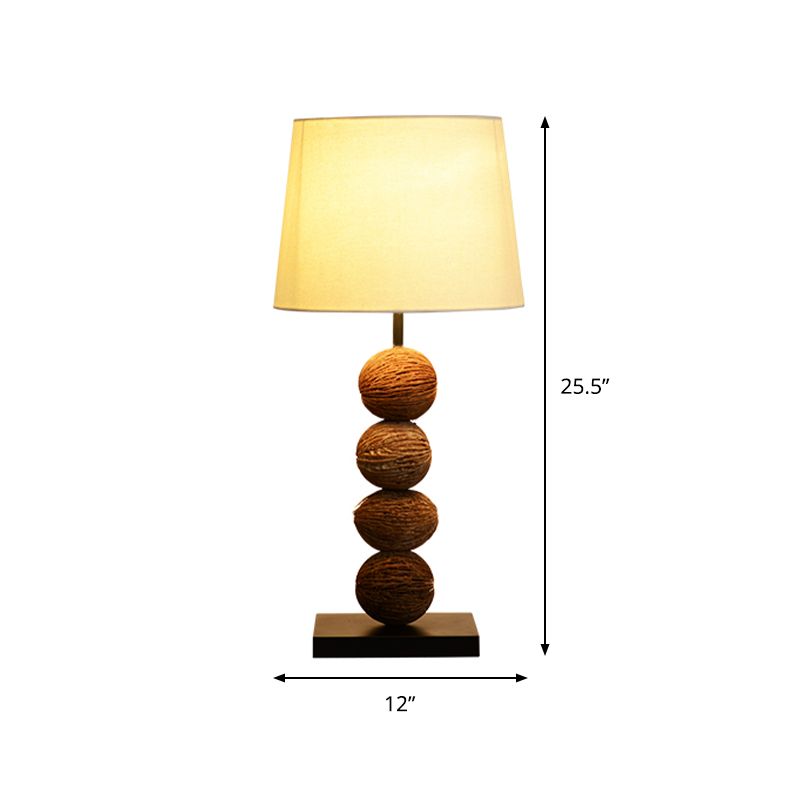 Wood Dry Fruits Shape Nightstand Light Asian 1 Light Brown Night Table Lamp with Fabric Shade