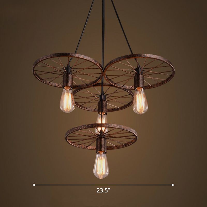 Loft Style Wagon Wheel Chandelier Cast Iron Suspension Pendant Light for Dining Room