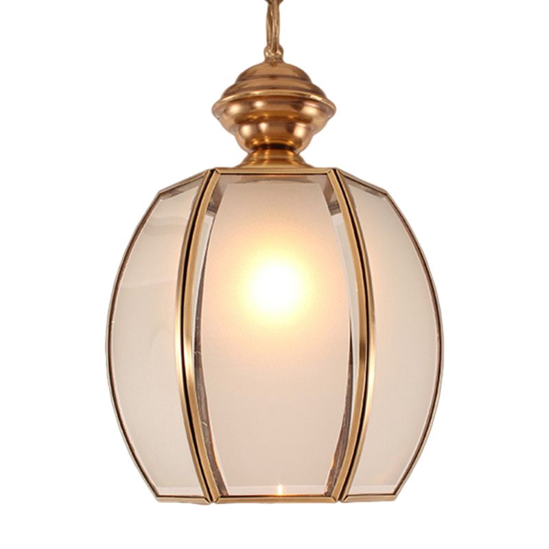 White Glass Lantern Hanging Lighting Traditional 1 Head Restaurant Suspension Pendant Lamp