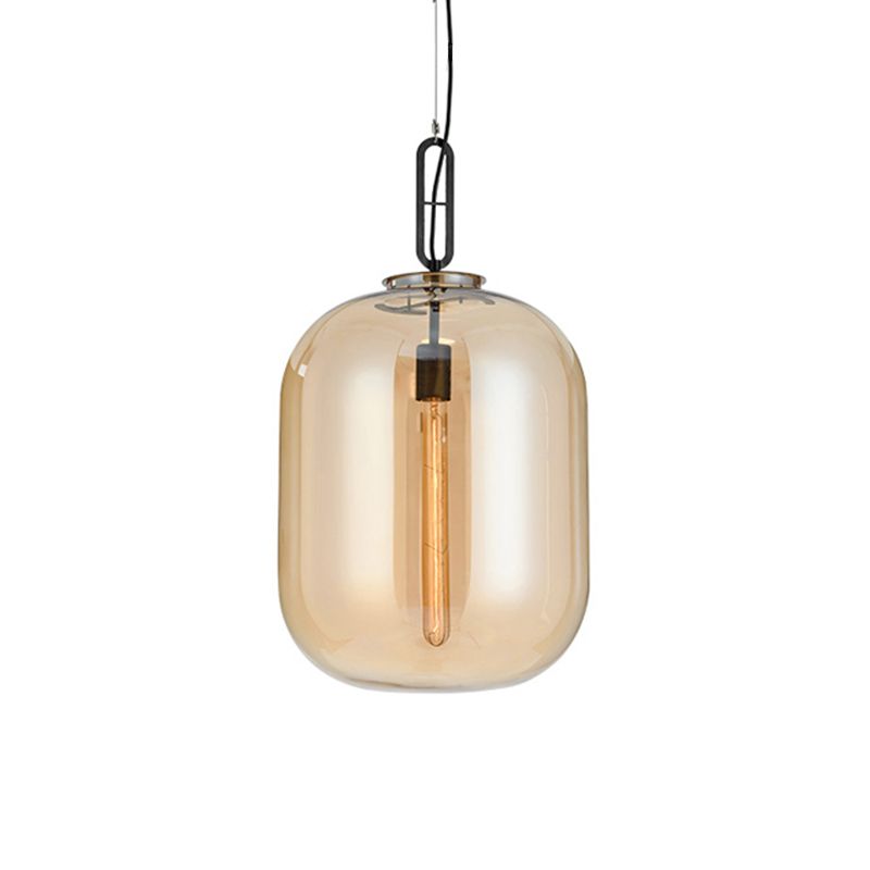 Moderniste 1 luminaire léger suspendu avec nuance en verre ambre / fumée gris éclairage pendentif ovale pour chambre, 10 "/ 14" W