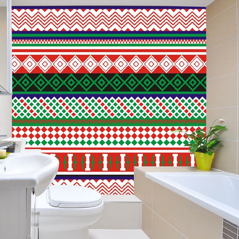 Red-Green Geometric Pattern Mural Moisture Resistant Bohemian Living Room Wall Art