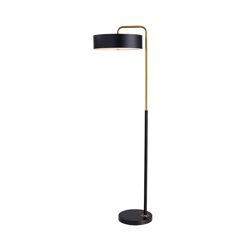 Macaron 1-Head Floor Lamp Black/Blue/Yellow Finish Drum Floor Standing Light with Iron Shade for Living Room