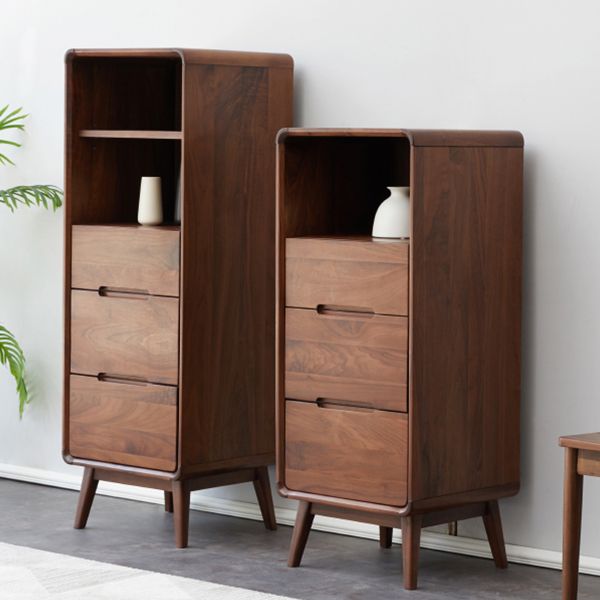 Modern Living Room Curio Cabinet Solid Wood with Open Storage