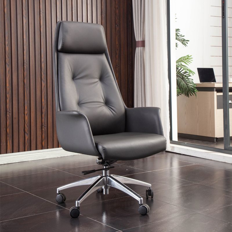 Padded Arms Contemporary Managers Chair Gray Leather Swivel Chair