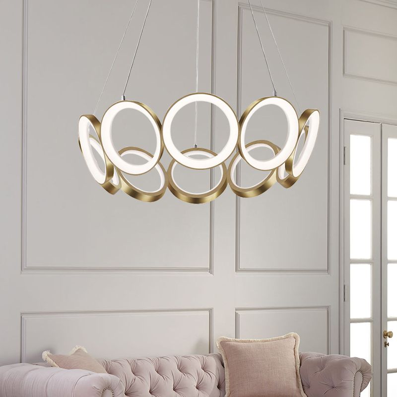 Novelty Minimalist Circular Drop Pendant Metallic Living Room LED Ceiling Chandelier in Gold