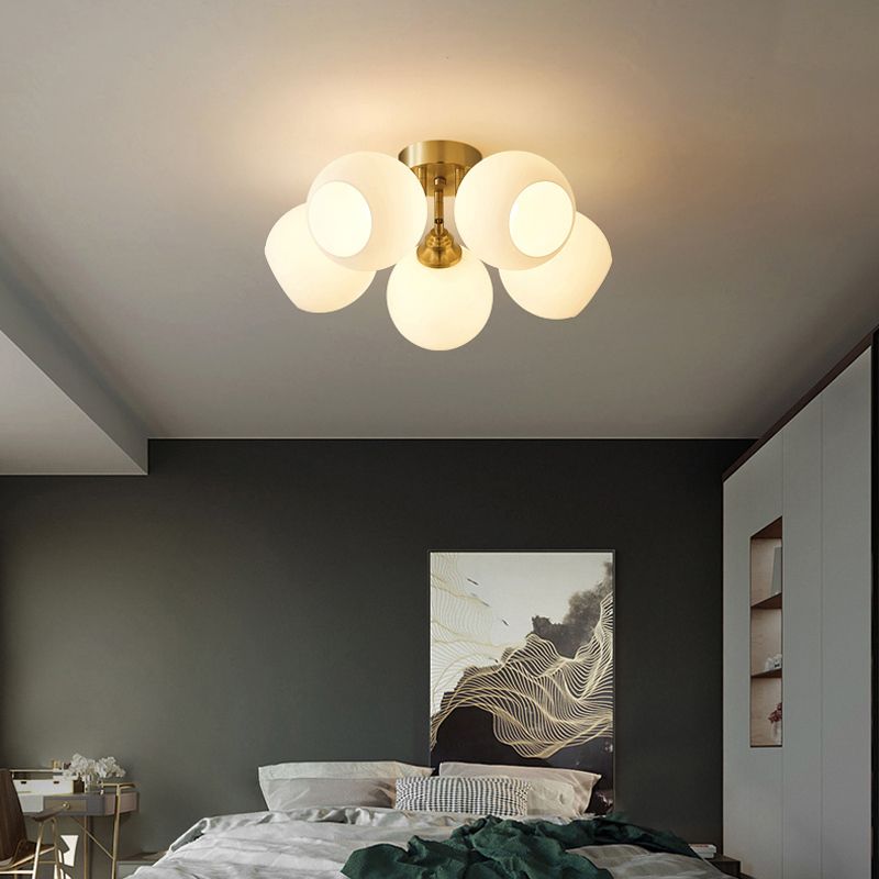 Modern Simple Copper Ceiling Light Ball Shape Ceiling Lamp for Bedroom