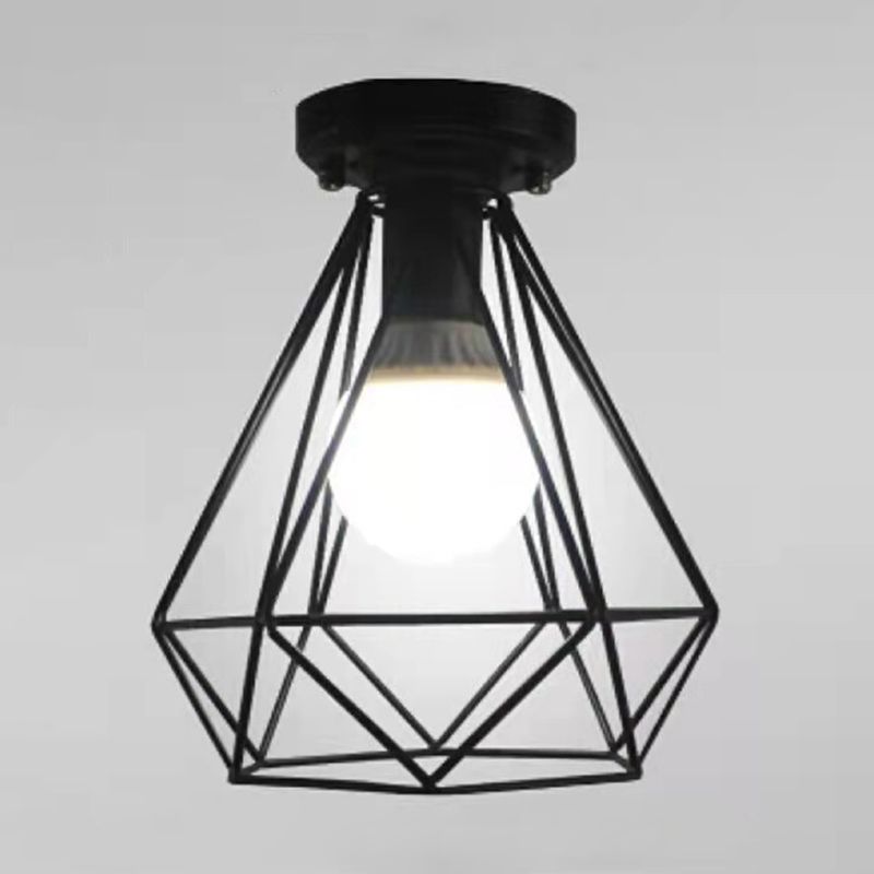 Lampada da soffitto nera con struttura in ferro in stile industriale vintage geometrico interno