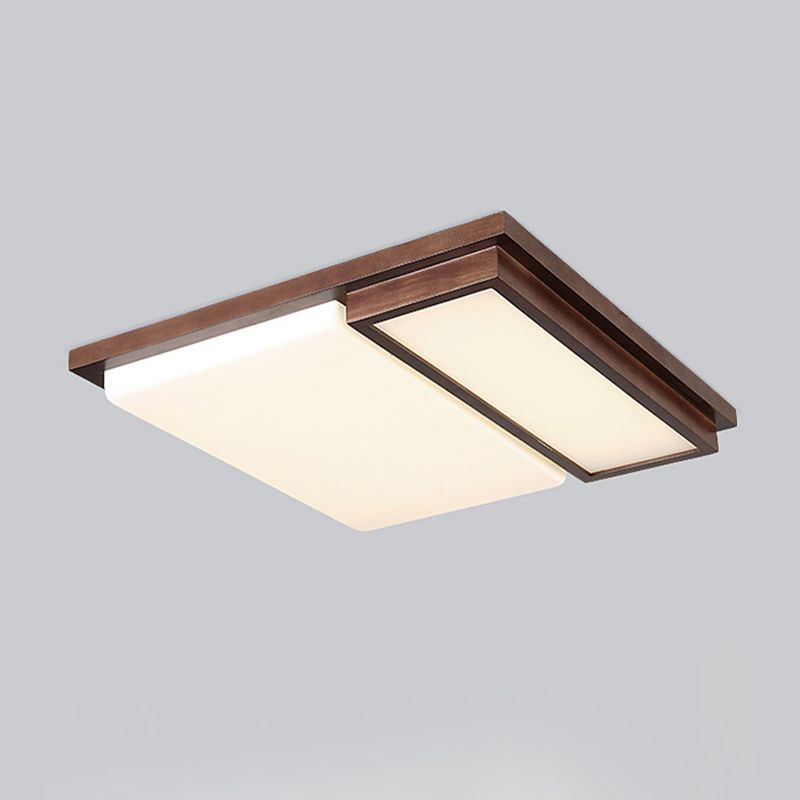 Brown Modern Wood Flush Mount Geometric Shape Ceiling Light with Acrylic Shade for Bedroom