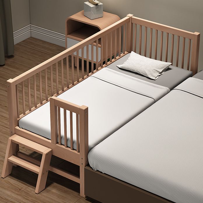 Contemporary Natural Solid Wood Baby Crib with Guardrail Wood Crib