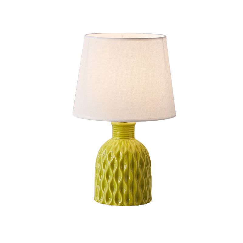 Cone Table Lamp Contemporary Fabric 1 Bulb Pink/Lemon Green/Royal Blue Reading Light with Ceramic Base