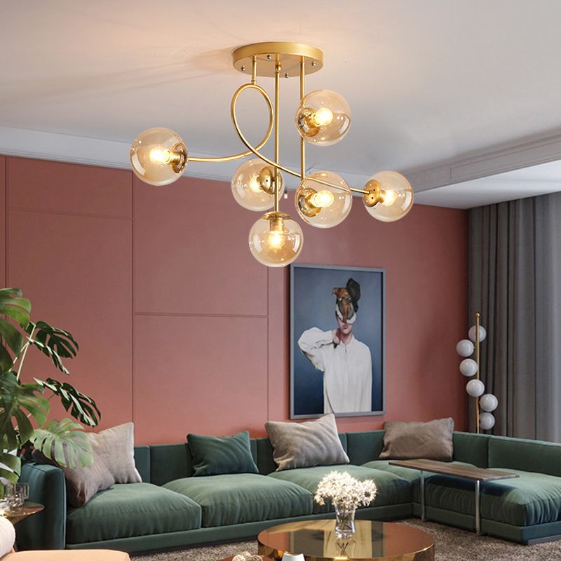 Modern Spherical Ceiling Mount Light Fixture Glass 6 Lights Ceiling Light