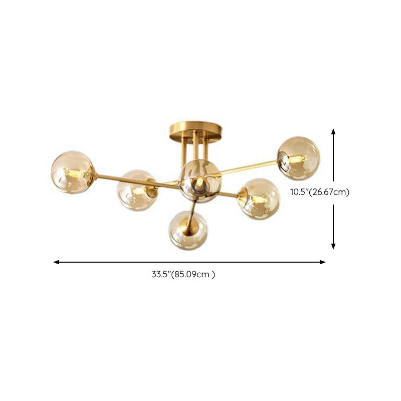 Modern Style Sputnik Flush Mount Metal Ceiling Light in Gold for Living Room