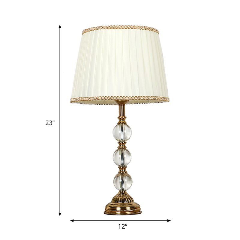 Crystal Pleated Shade Nightstand Light Countryside 1 Light Living Room Table Lamp in Beige