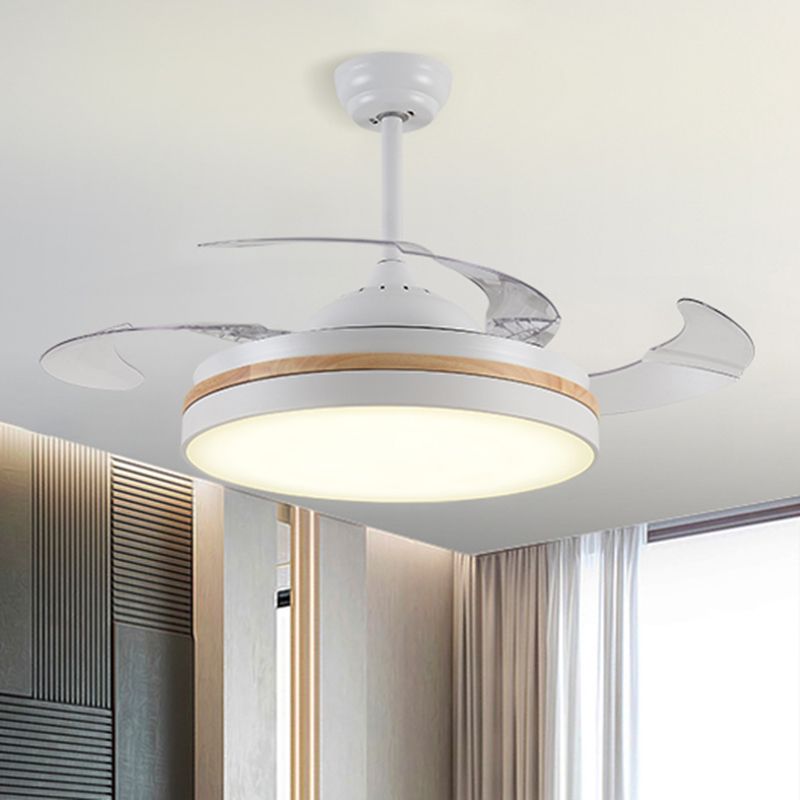 43" W Round Dining Room Hanging Fan Light Fixture Acrylic LED Nordic Semi Flush Lamp with 3-Blade and Remote