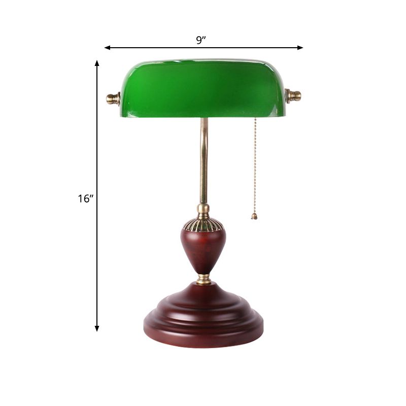 Red Brown 1-Light Table Lighting Retro Green Glass Half Cylinder Night Lamp with Pull Chain