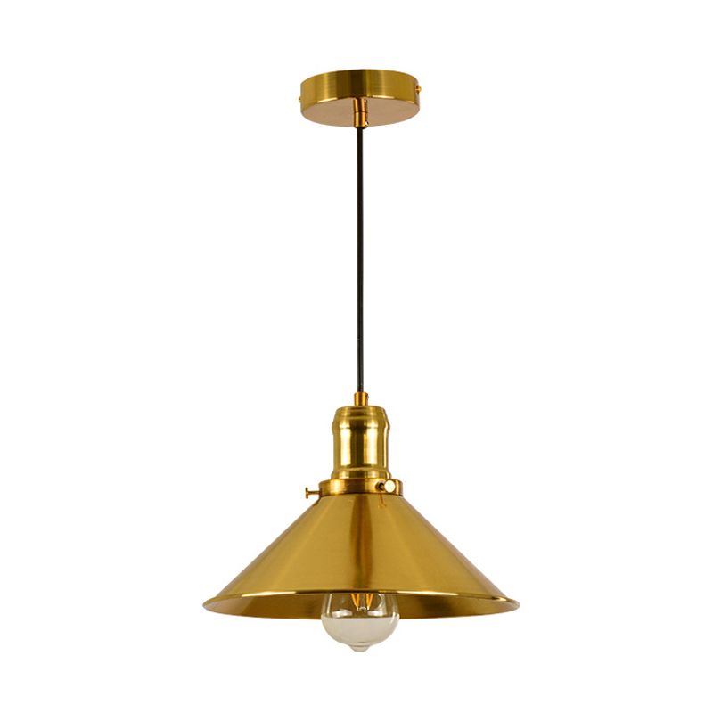 1 Light Metal Pendant Lighting Industrial Style Brass Conical Dining Room Hanging Lamp