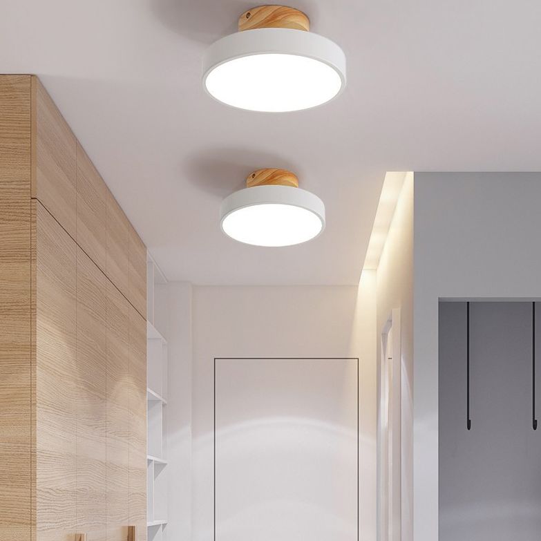 Wooden Macaron LED Ceiling Light in Modern Concise Style Wrought Iron Circular Semi Flush Mount with Acrylic Shade