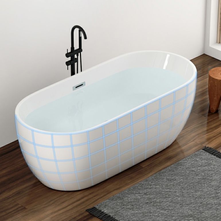 Freestanding Soaking Acrylic Bathtub Antique Finish Oval Modern Bath Tub