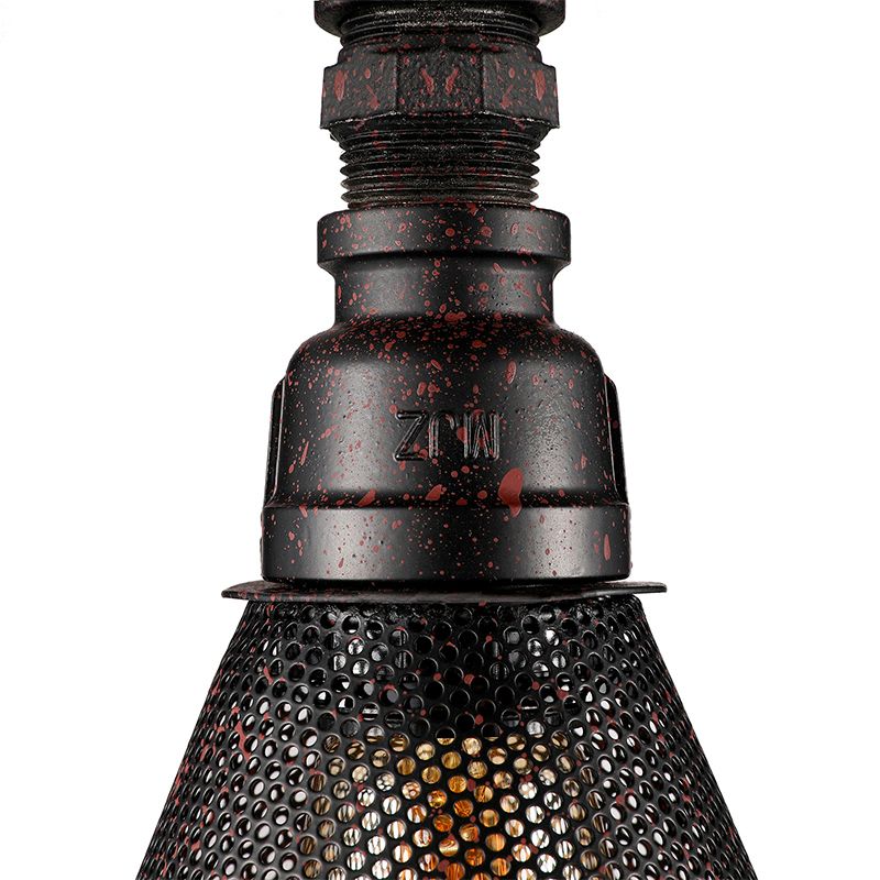 1 Bulb Mesh Scree Pendant Lighting with Cone Shade and Valve Vintage Style Rust Metallic Hanging Lamp