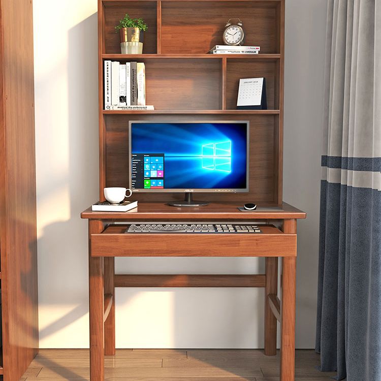 Solid Wood Study Desk Home Keyboard Tray Writing Desk with Bookshelf