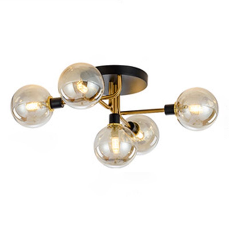 Simplicity-Style Semi Flush Mount Lighting Spherical Semi Flush Ceiling Light Fixture with Glass Shade