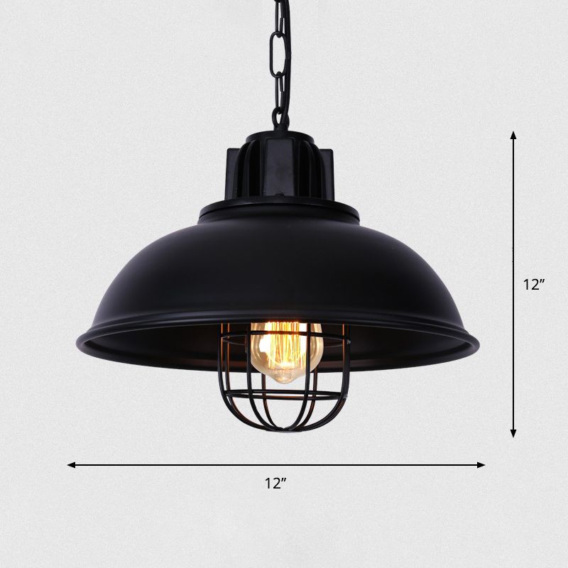 Industrial Bowl Shaped Commercial Pendant Lighting Single Metal Hanging Lamp with Cage Guard