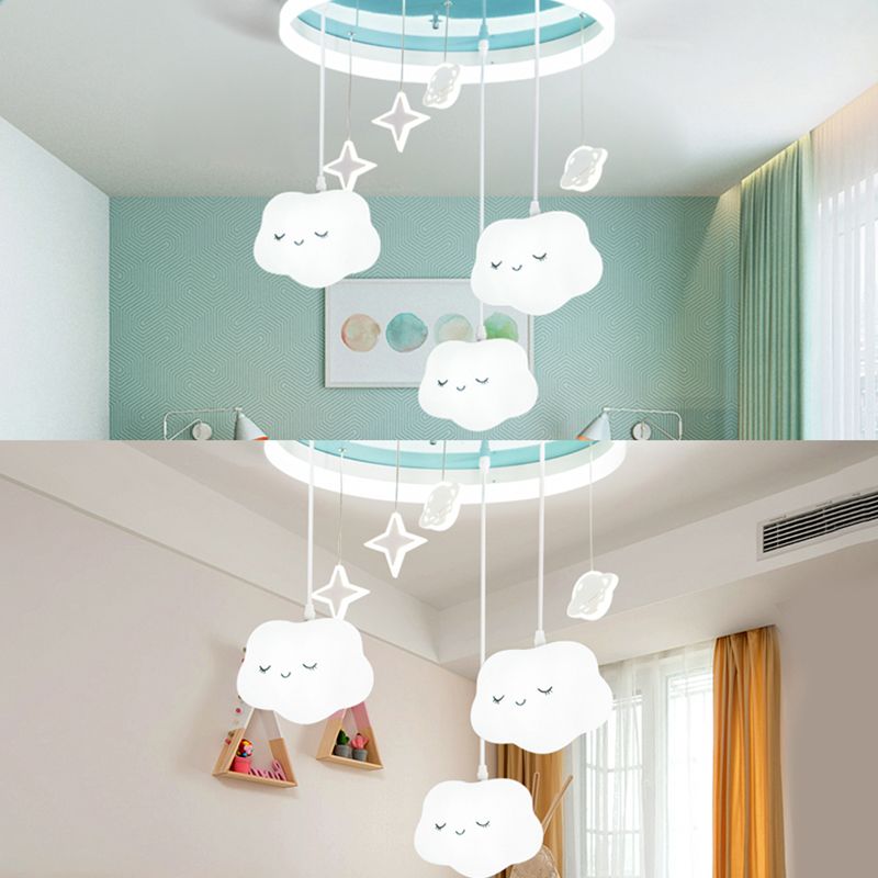 Starry LED Ceiling Mount Light Cartoon Acrylic Flush Light with Round in Green for Baby Bedroom