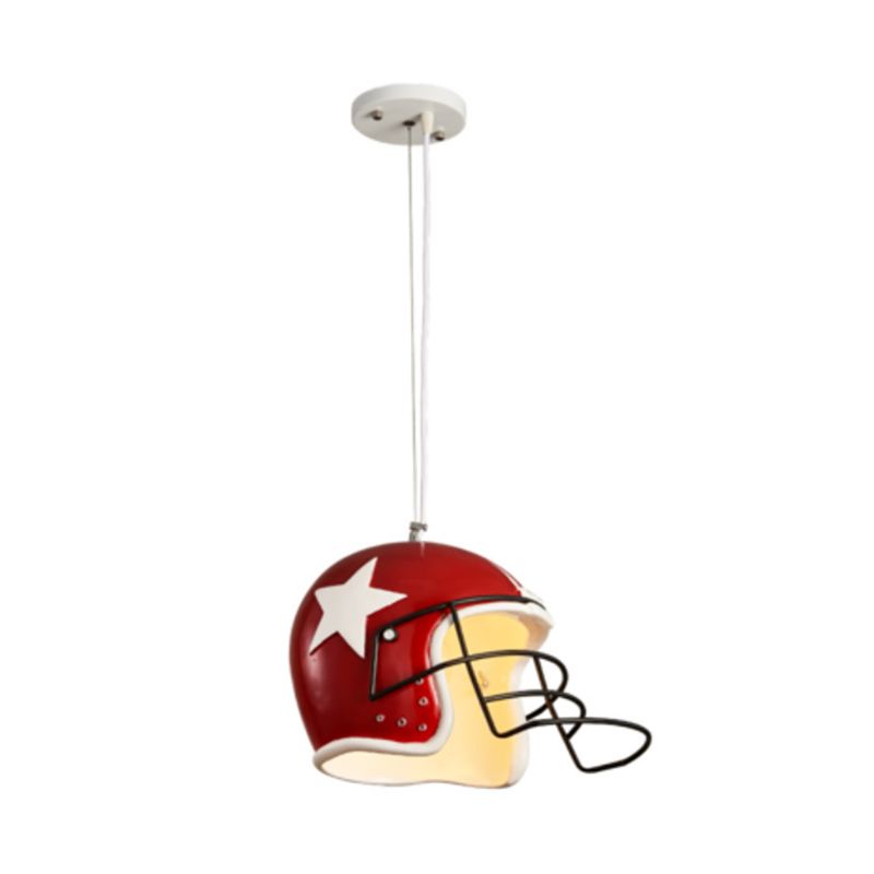 Resin Soccer Helmet Ceiling Pendant Industrial Single Restaurant Suspension Light in Red/White