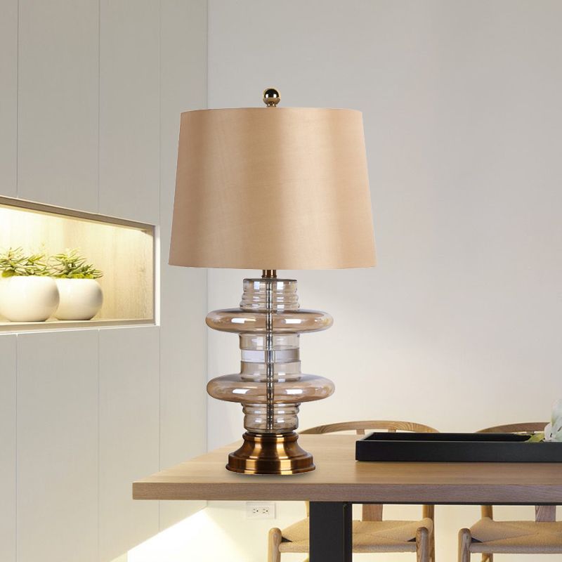 Contemporary 1 Head Desk Light Yellow Wide Flare Night Table Lamp with Fabric Shade