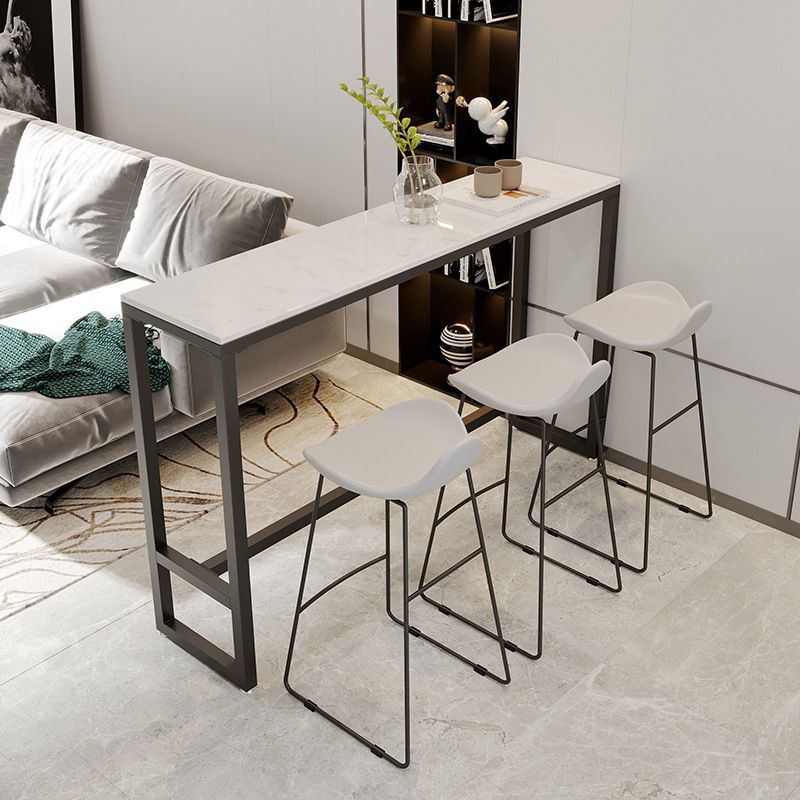 Modern Bistro Table with Black Trestle Rectangle Stone Top Bar Table for Small Places