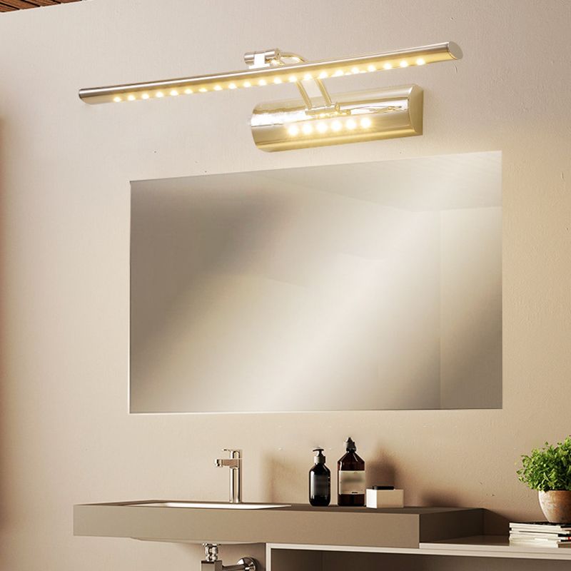 Metal Linear Shape Mirror Wall Light Modern 1 Light Mirror Wall Light Sconce in Silver