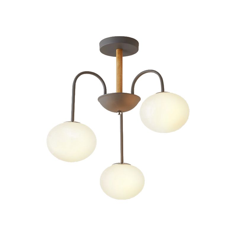 3/5 Lights Living Room Hanging Lamp with Pearl Glass Shade Nordic Gray/Green Semi Mount Lighting, Up/Down