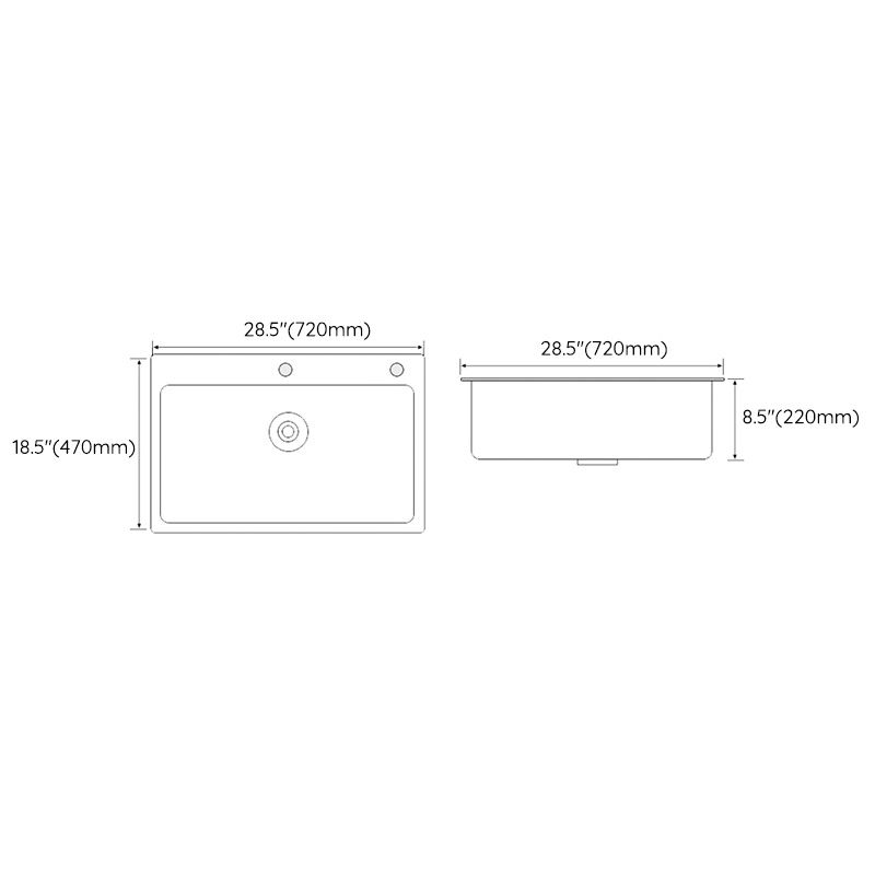 White Rectangle Kitchen Sink 2 Holes Drop-In Contemporary Sink